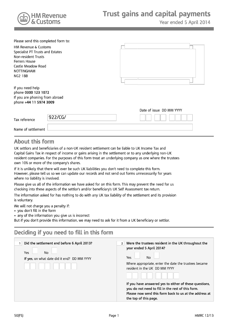 50 FS 2014 Trust gains and capital payments Year ended 5 April 2014 preview