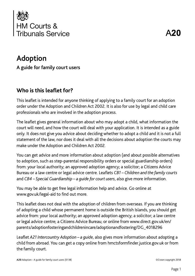 A20 Adoption A guide for family court users preview