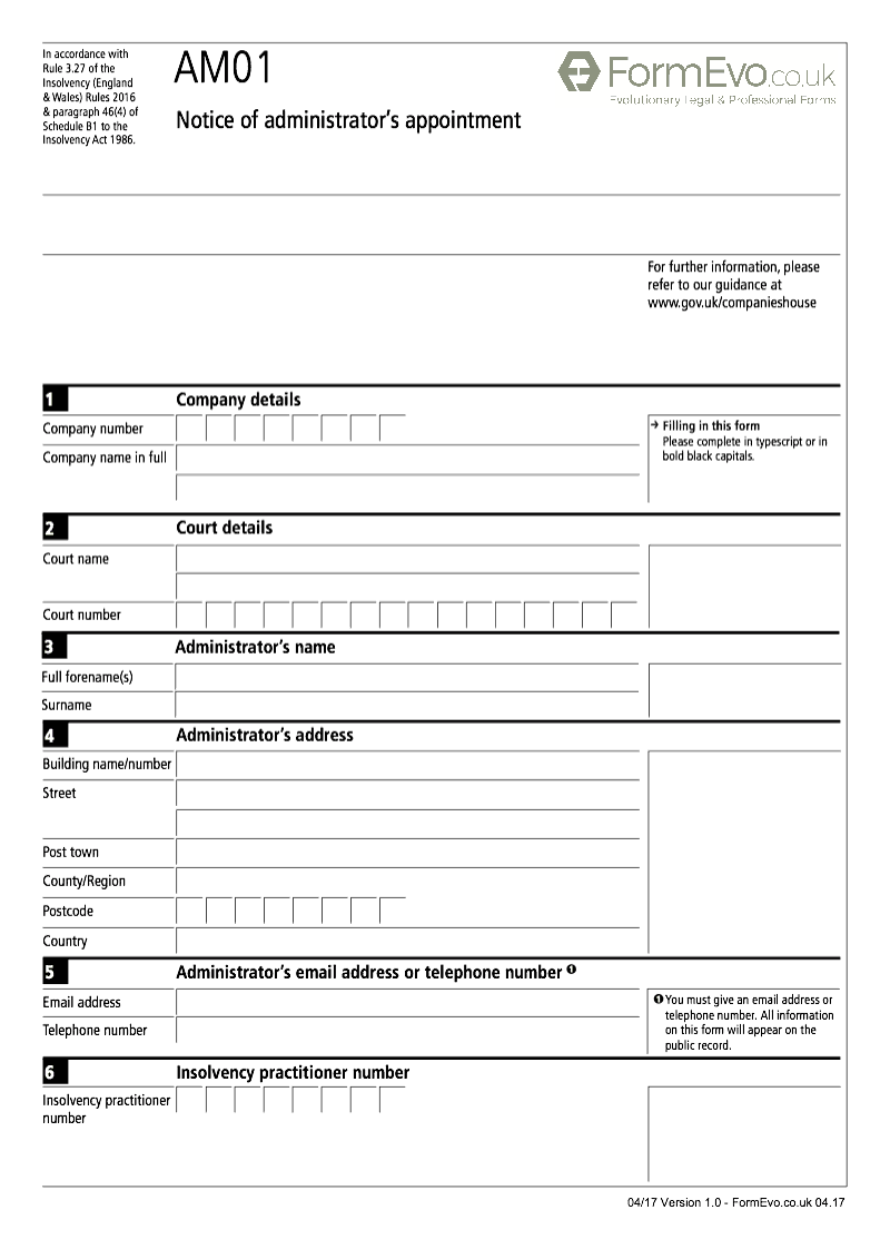 AM01 Notice of administrator s appointment Rule 3 27 preview