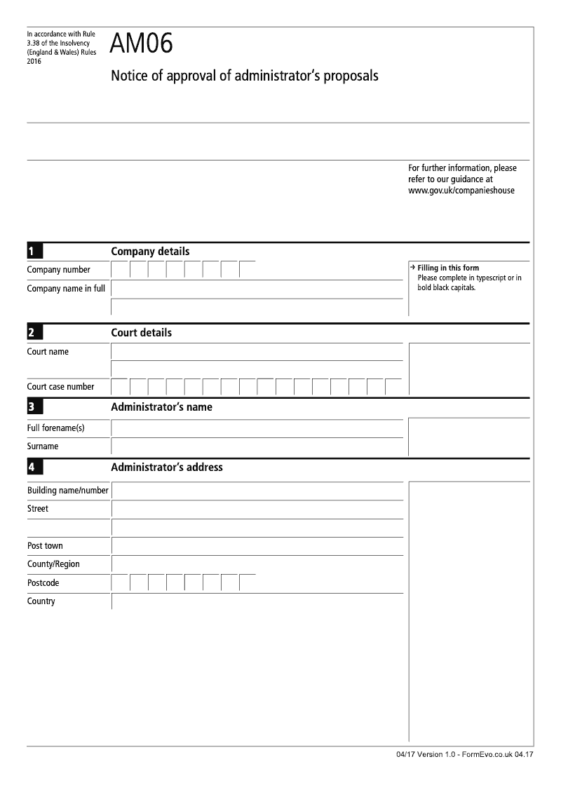 AM06 Notice of approval of administrator s proposals Rule 3 38 preview