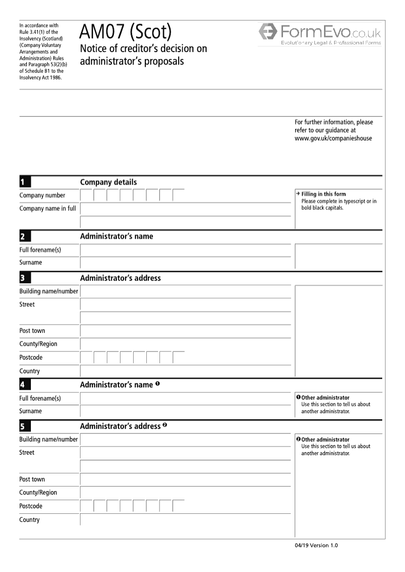 AM07 Scot Notice of Creditors Decision on Administrator s Proposals preview