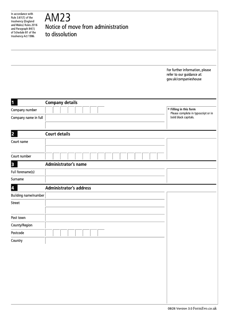 AM23 Notice of move from administration to dissolution Rule 3 61 1 preview