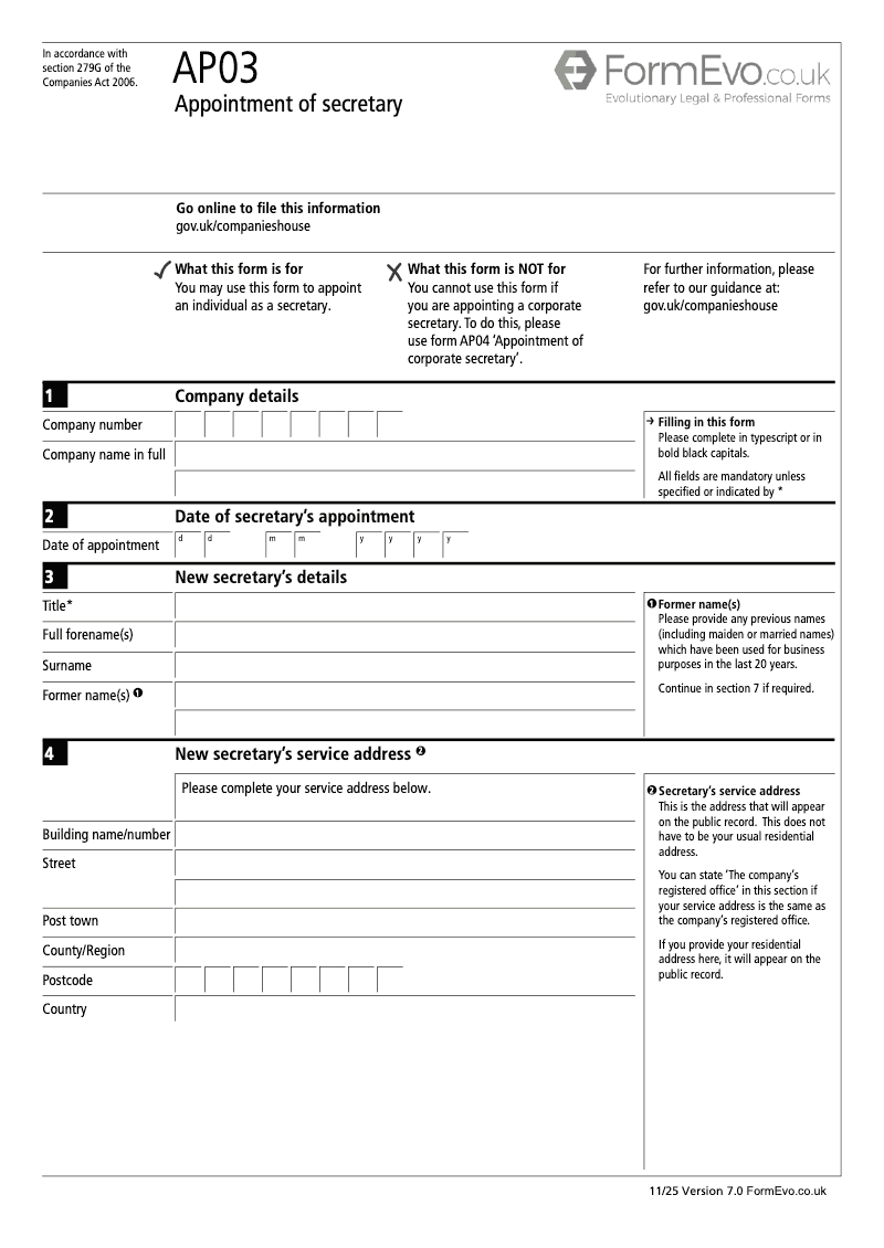 AP03 Appointment of secretary (Section 276 and 279D) preview