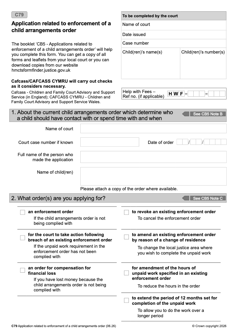 C79 Application related to enforcement of a child arrangements order preview