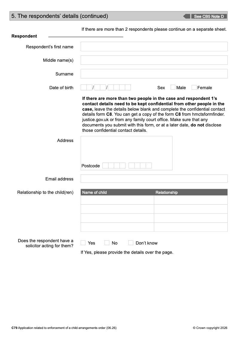 C79 Continuation Page 2 Continuation page additional respondents Form C78 Application related to enforcement of a child arrangements order preview