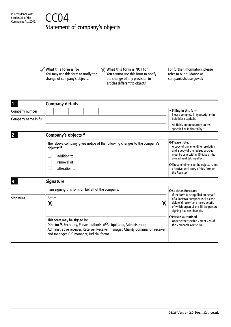 CC04 Statement of company s objects Section 31 preview