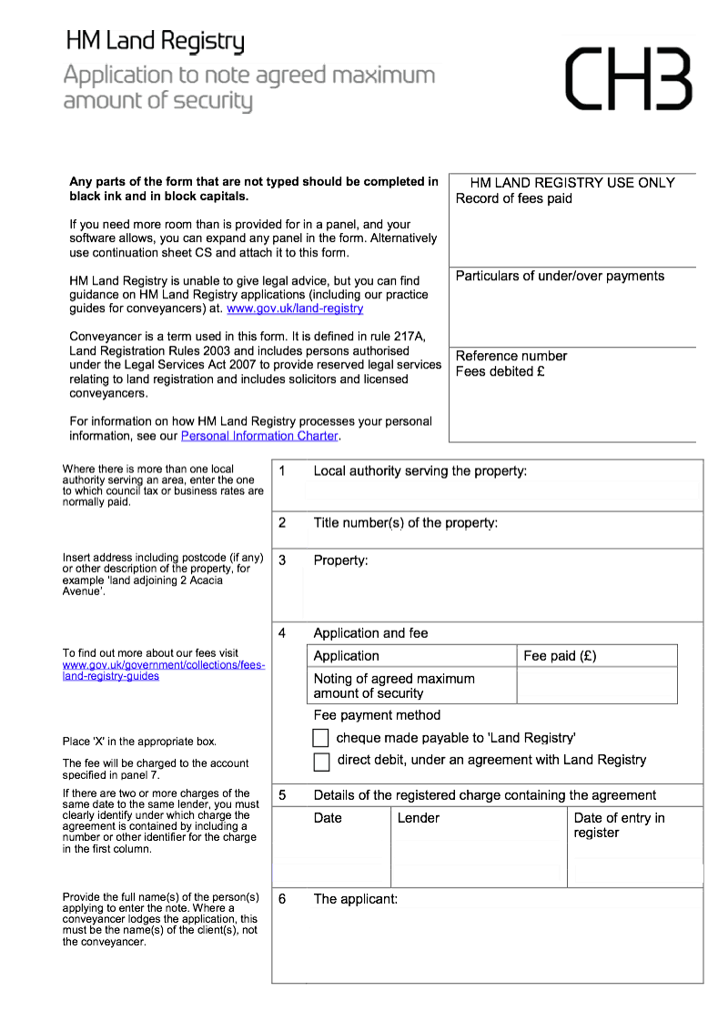 CH3 Application to note agreed maximum amount of security preview