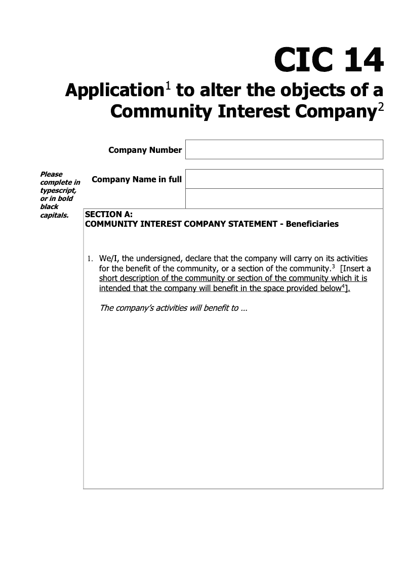 CIC14 Application to alter the objects of a Community Interest Company preview