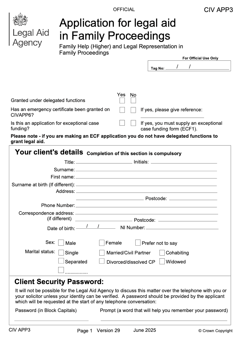 CIV APP3 Application for legal aid in Family Proceedings Family Help Higher and Legal Representation in Family Proceedings preview