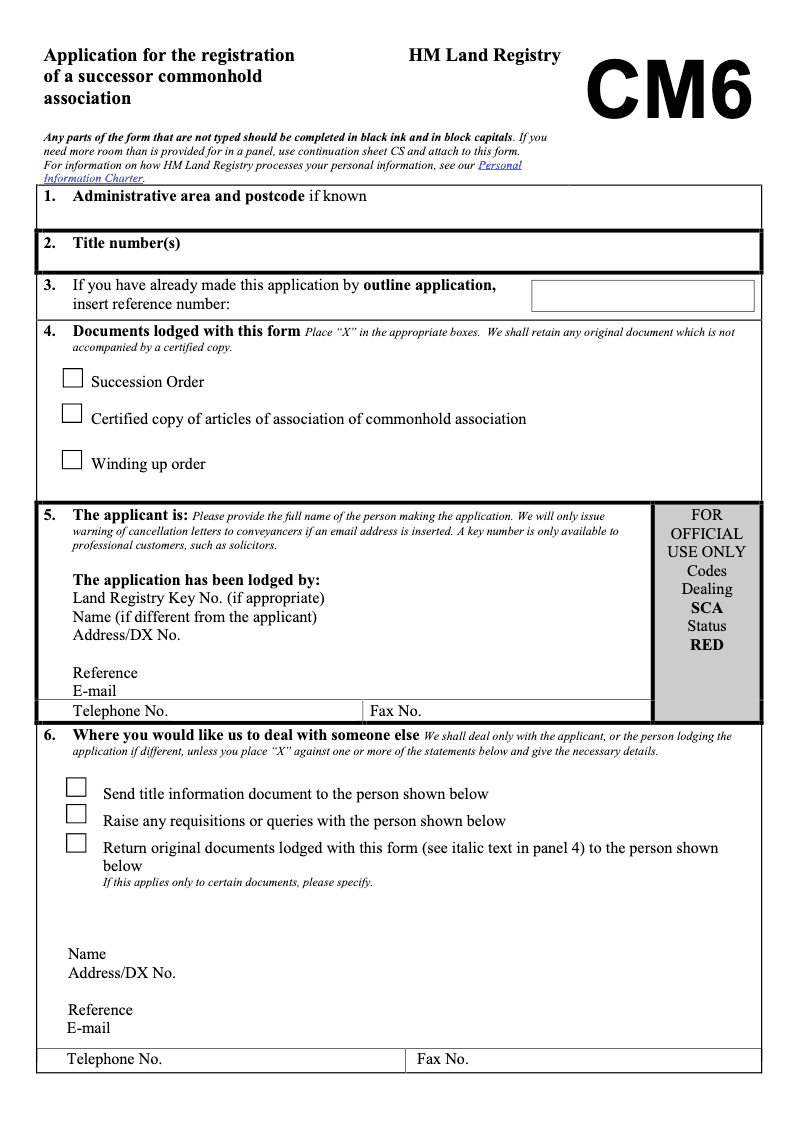 CM6 Application for the registration of a successor commonhold association preview