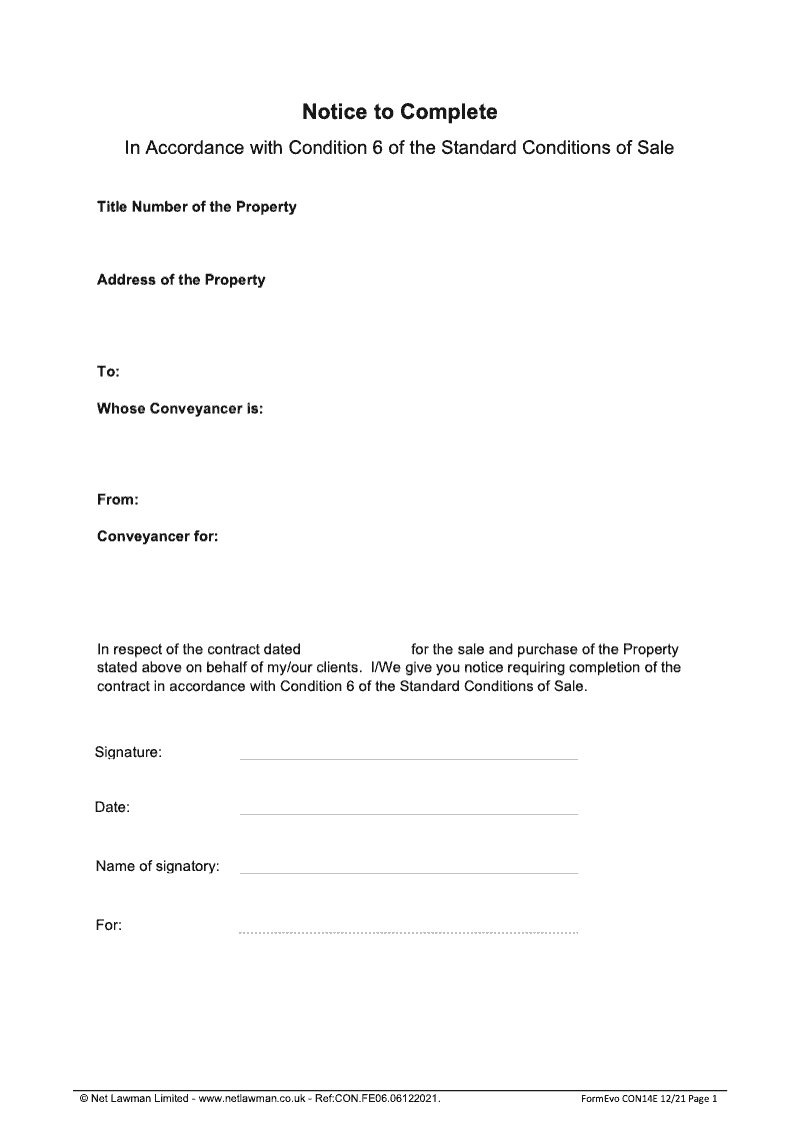 CON14E Notice top Complete (In accordance with Condition 6 of the ...