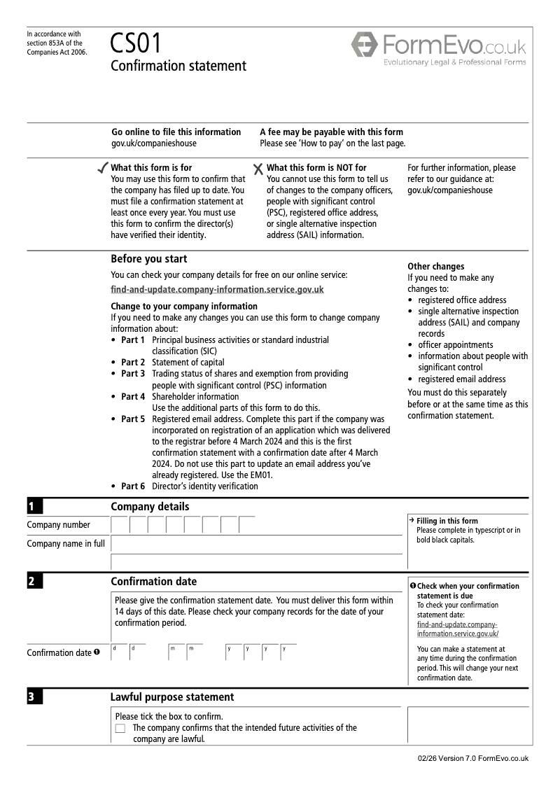 CS01 Confirmation statement Section 853A Companies Act 2006 preview