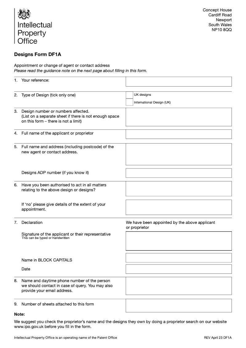 DF1A Appointment or change of agent or contact address preview