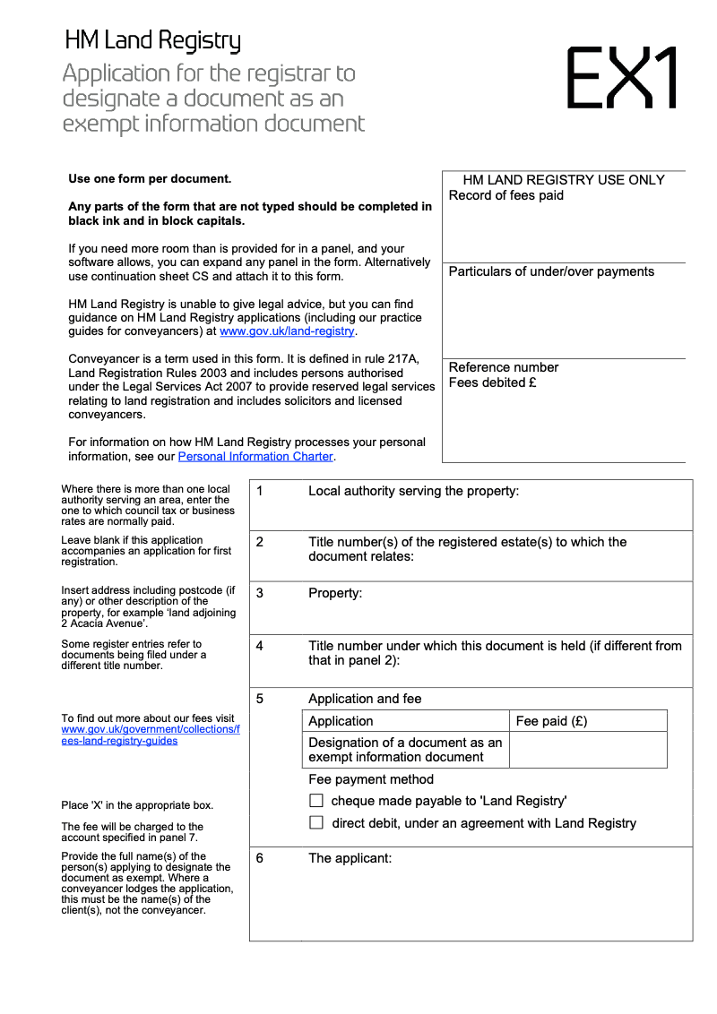 EX1 Application for the registrar to designate a document as an exempt information document preview