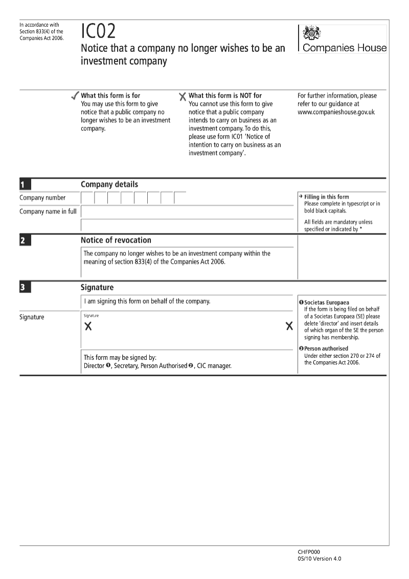 IC02 Notice that a company no longer wishes to be an investment company Section 833 4 preview