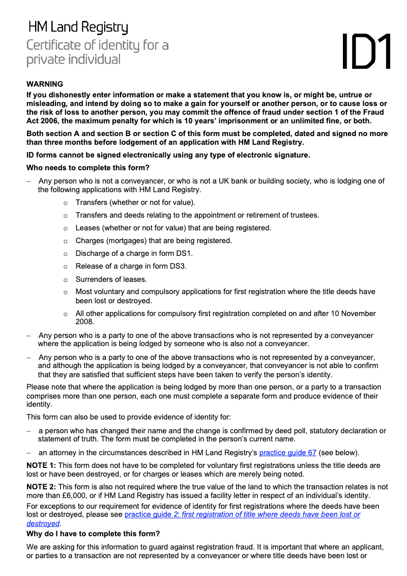 ID1 Certificate of identity for a private individual preview