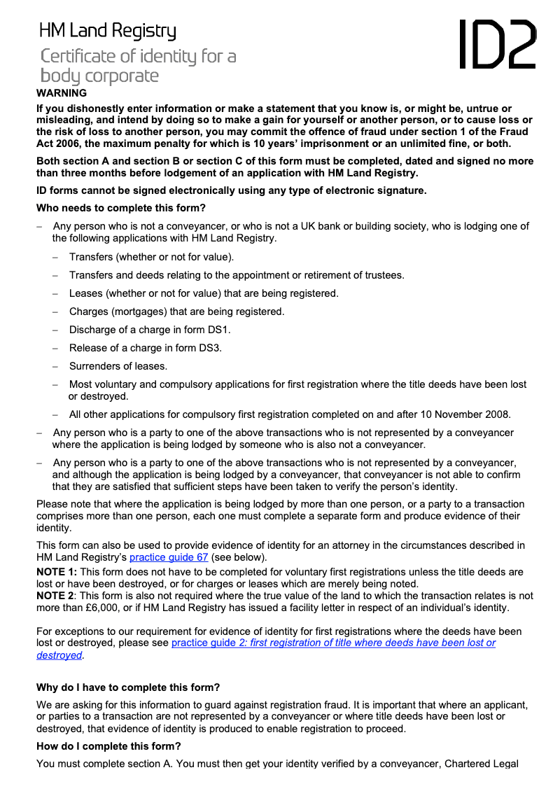 ID2 Certificate of identity for a body corporate preview