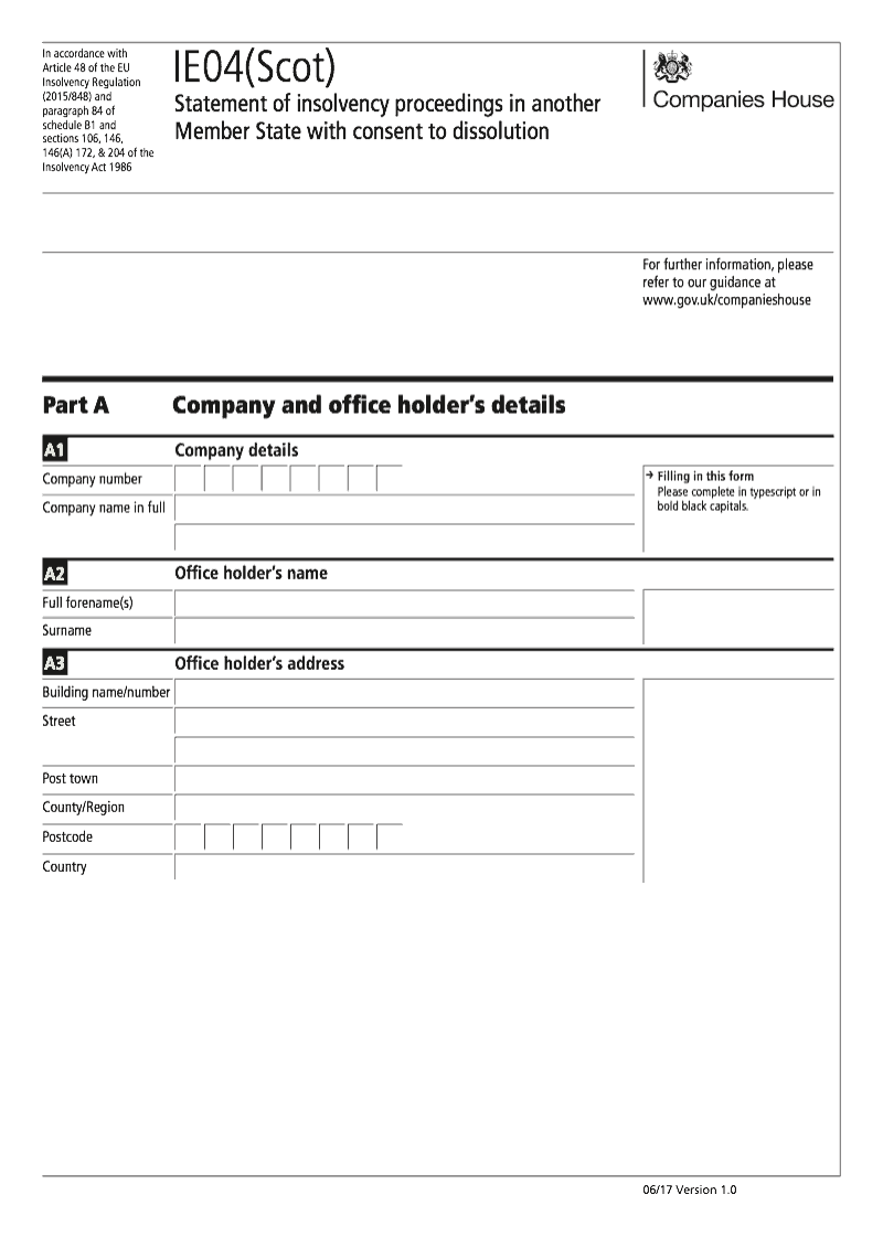 IE04 Scot Statement of insolvency proceedings in another Member State with consent to dissolution For companies registered in Scotland preview