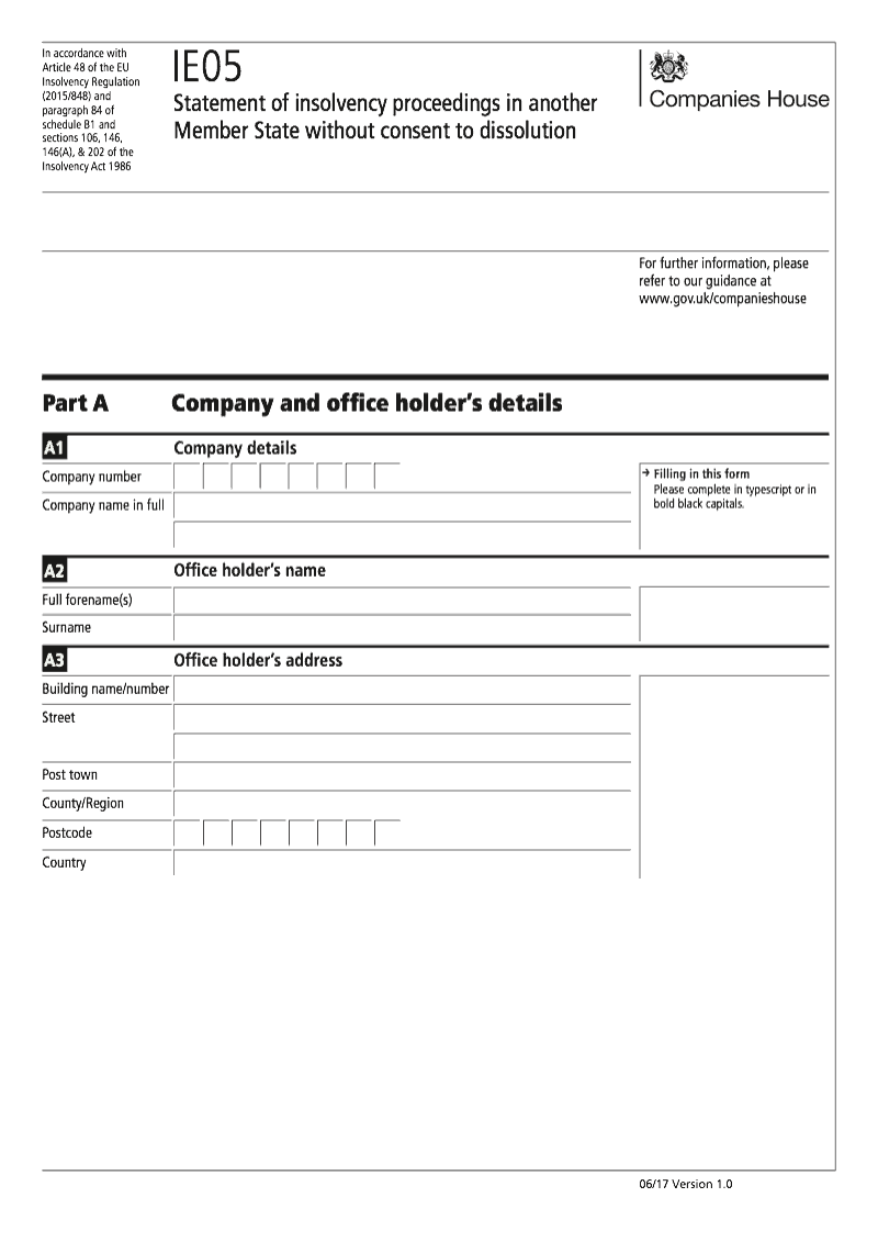 IE05 Statement of insolvency proceedings in another Member State without consent to dissolution preview