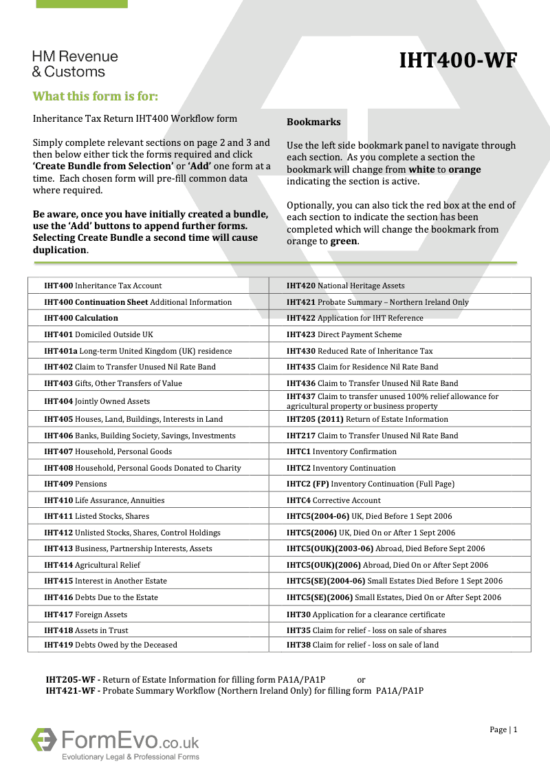 IHT400 WF IHT400 Inheritance Tax Account Workflow preview