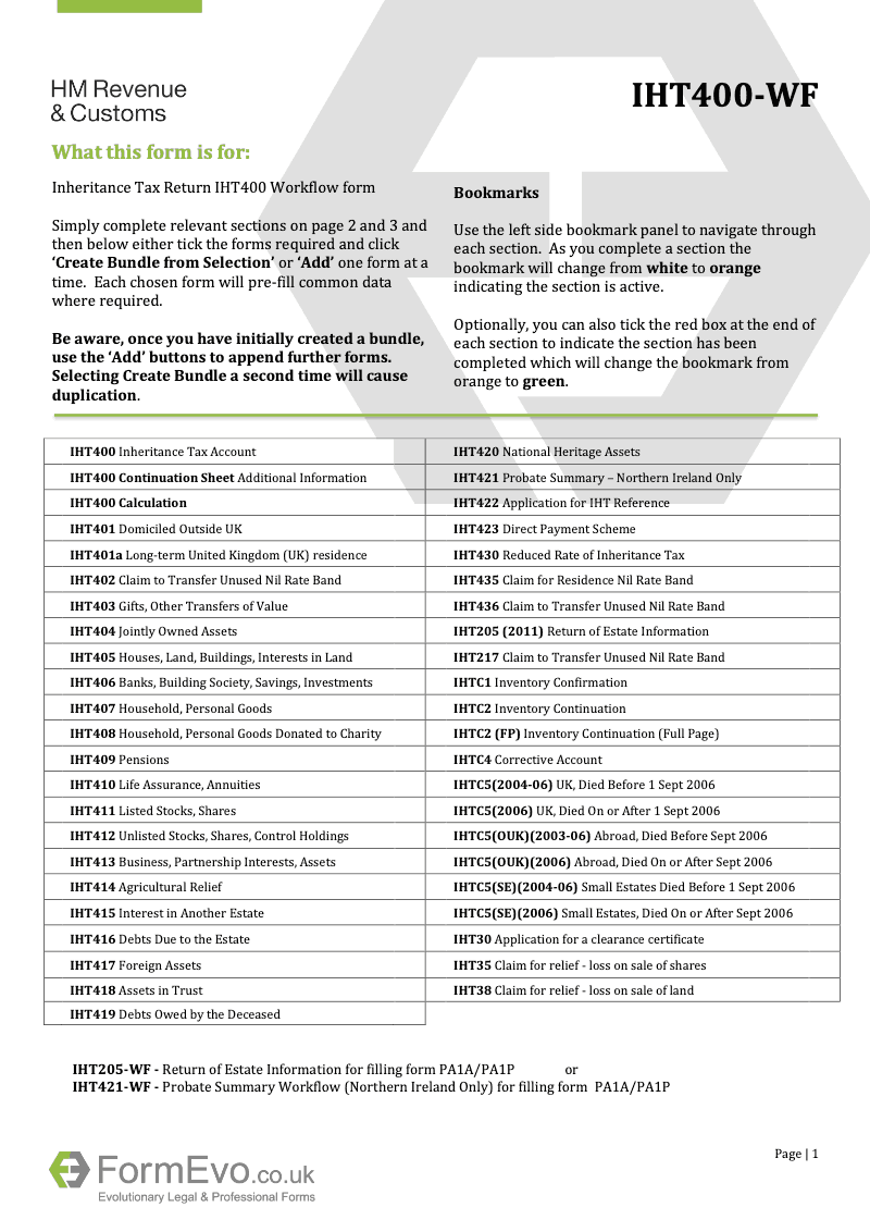 IHT400 WF IHT400 Inheritance Tax Account Workflow preview
