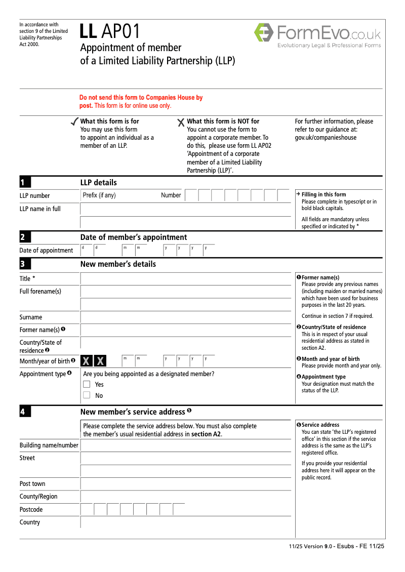 LL AP01 Appointment of member of a Limited Liability Partnership LLP preview