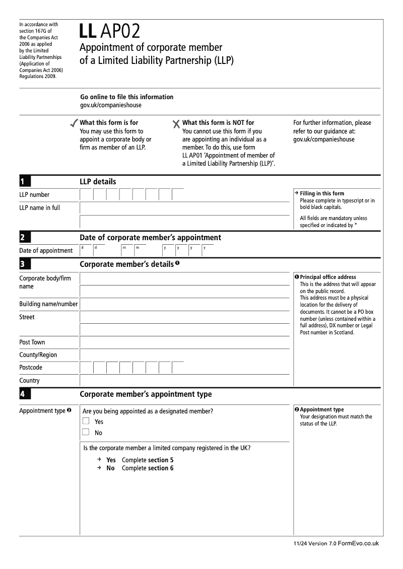LL AP02 Appointment of corporate member of a Limited Liability Partnership LLP