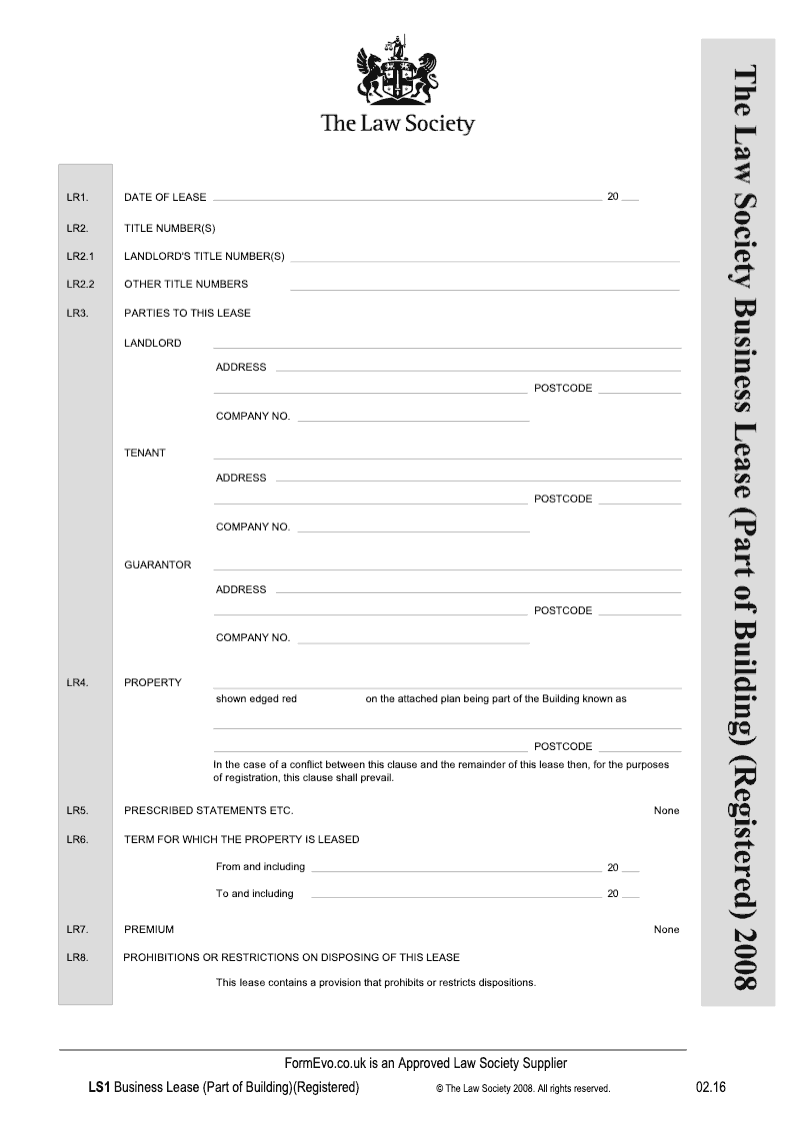 LS1 Registered Business Lease (Part of Building) (Registered) 2008 (Law ...