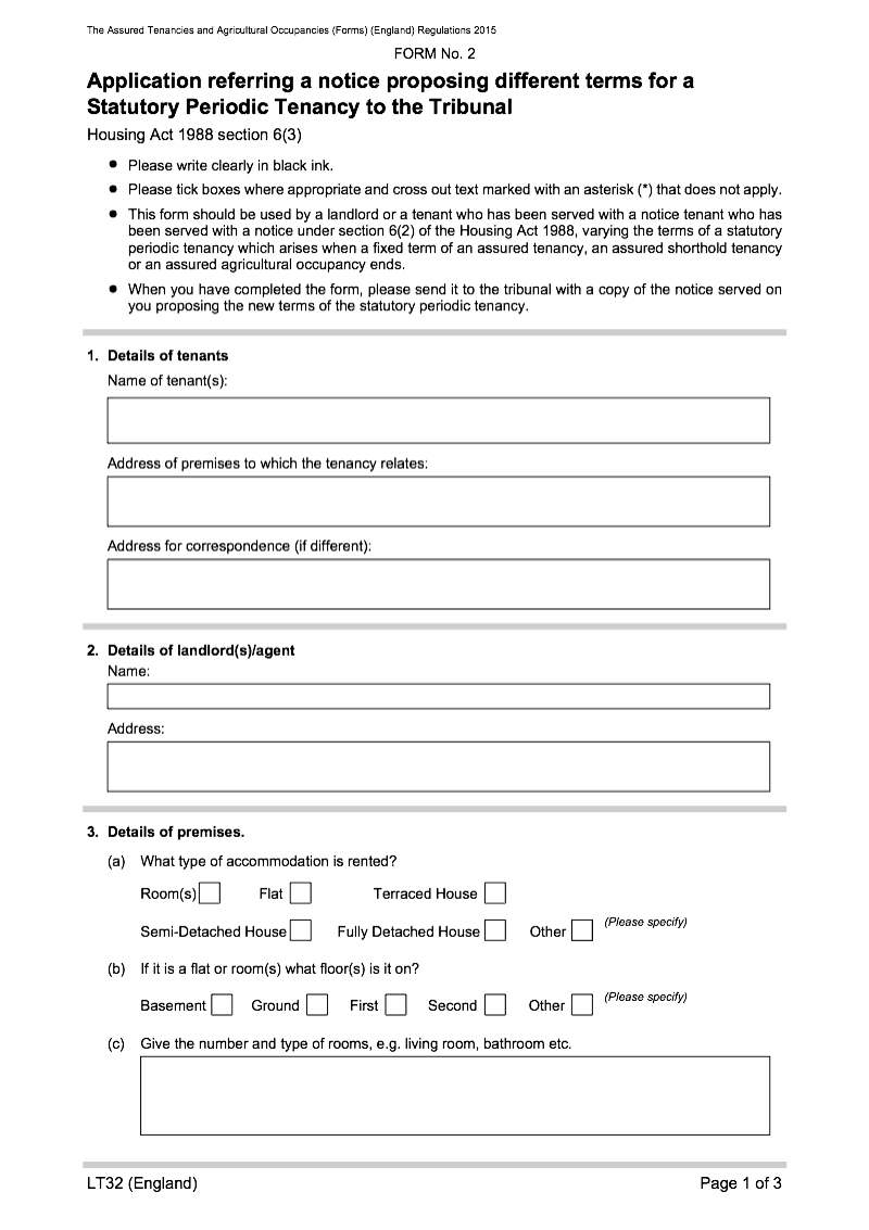 LT32 Application referring a notice proposing different terms for a Statutory Periodic Tenancy to the Tribunal preview
