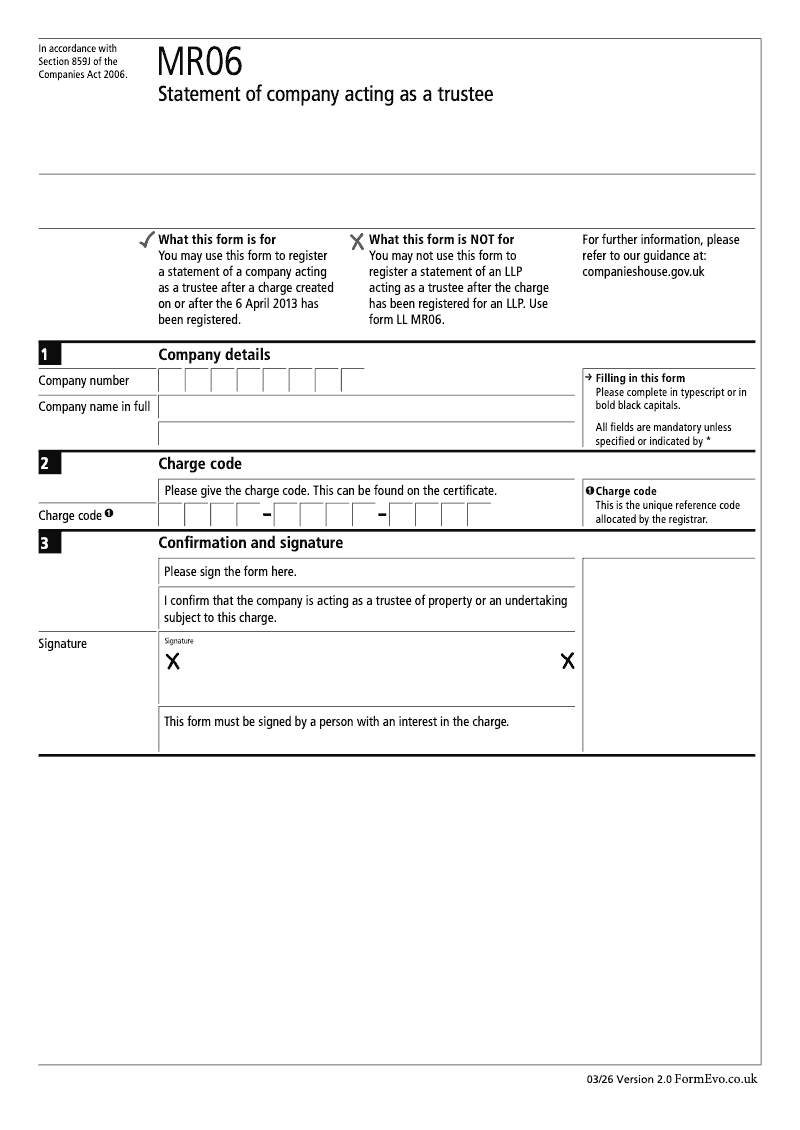 MR06 Statement of company acting as a trustee Section 859J preview