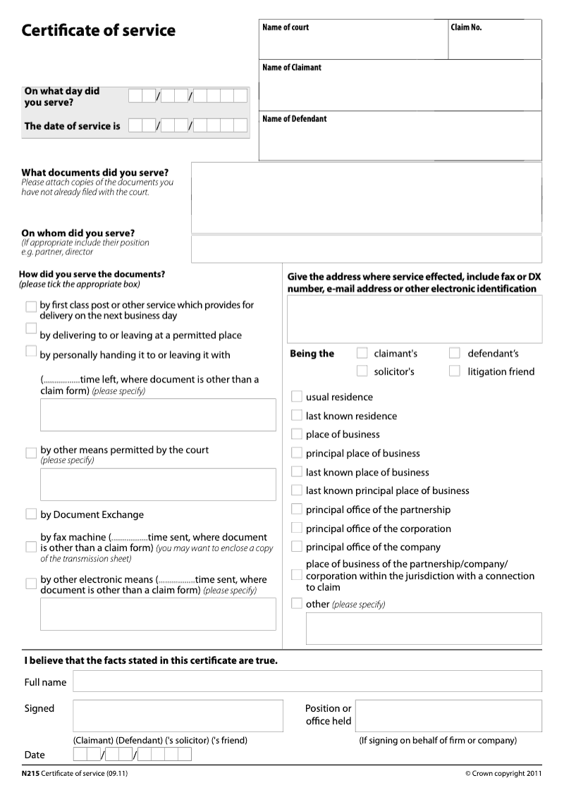 N215 Certificate of service - electronic signature available