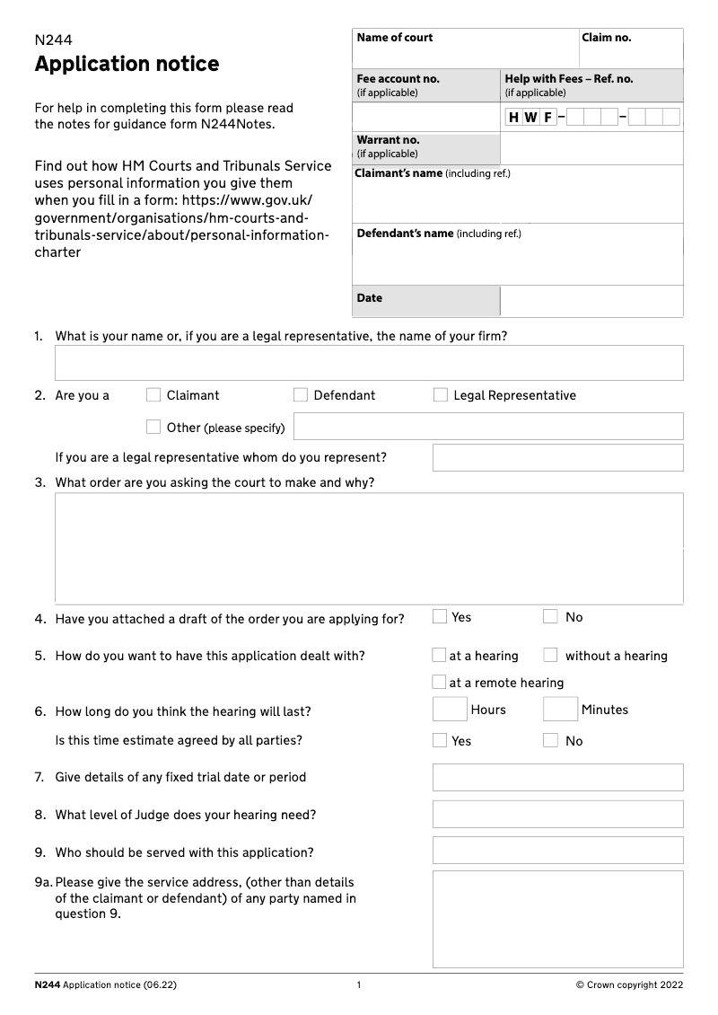 N244 Application notice preview