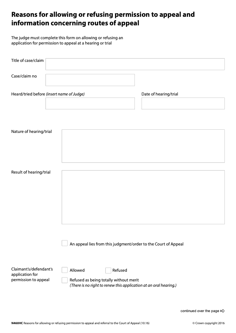 N460HC Reasons for allowing or refusing permission to appeal and information concerning routes of appeal preview