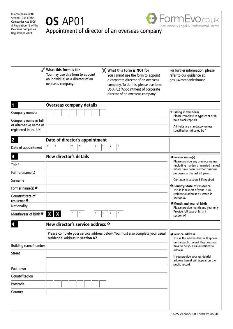 OS AP01 Appointment of director of an overseas company Section 1046 preview