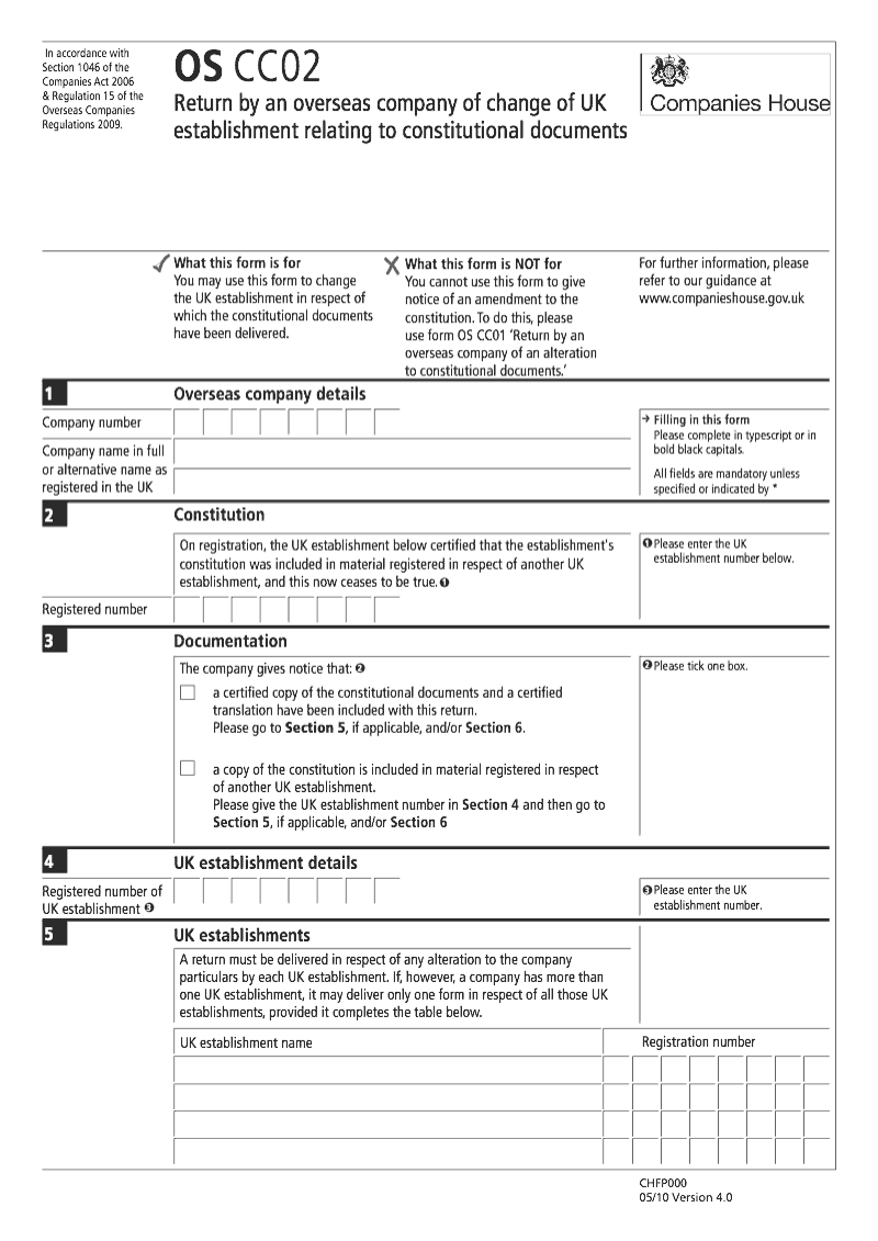 OS CC02 Return by an overseas company of change of UK establishment relating to constitutional documents Section 1046 preview