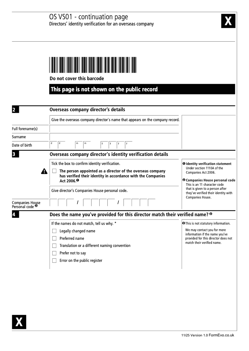 OS VS01 Continuation Page Directors identity verification for an overseas company continuation page preview
