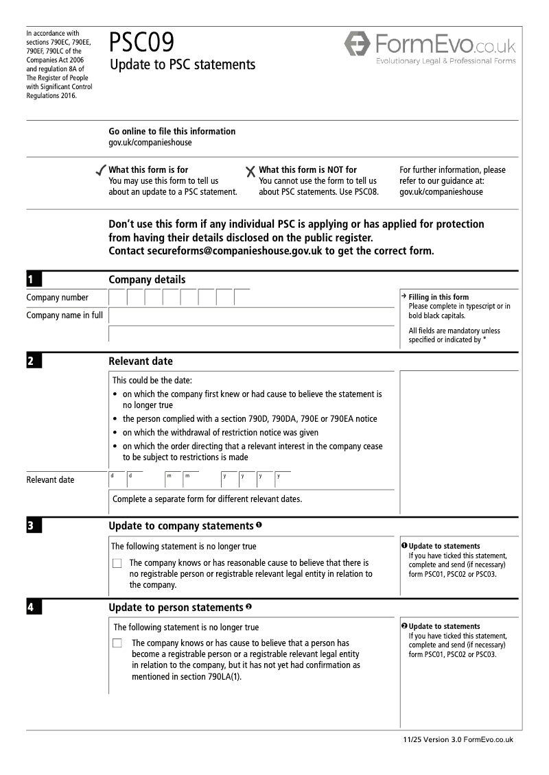 PSC09 Update to PSC statements Section 790M and 790ZA of the Companies Act 2006 preview
