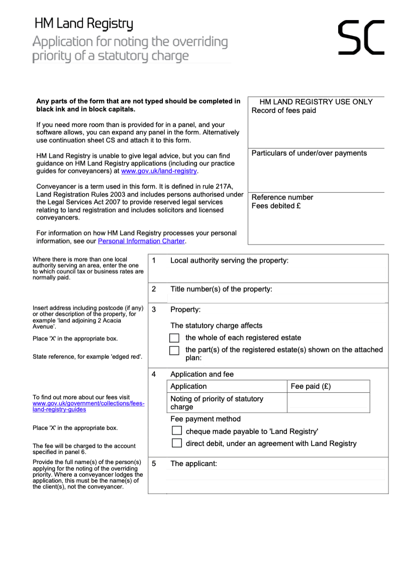 SC Application for noting the overriding priority of a statutory charge preview