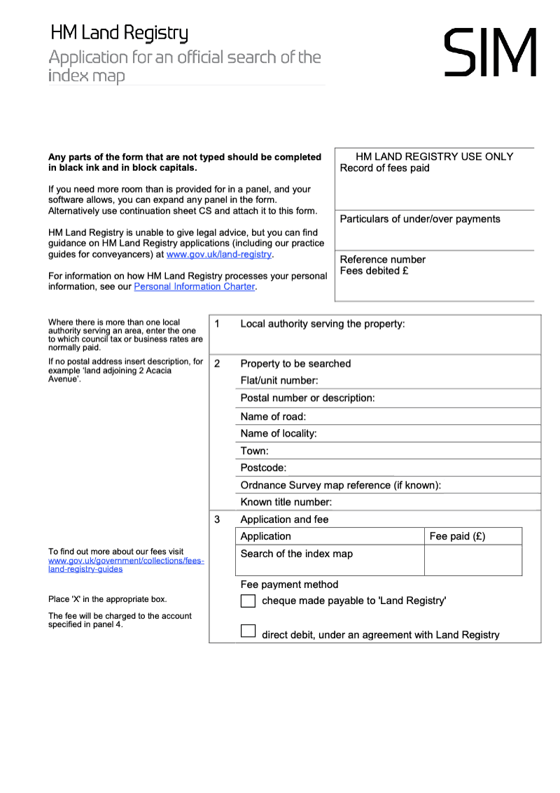 SIMX Application for an official search of the index map Word Version preview