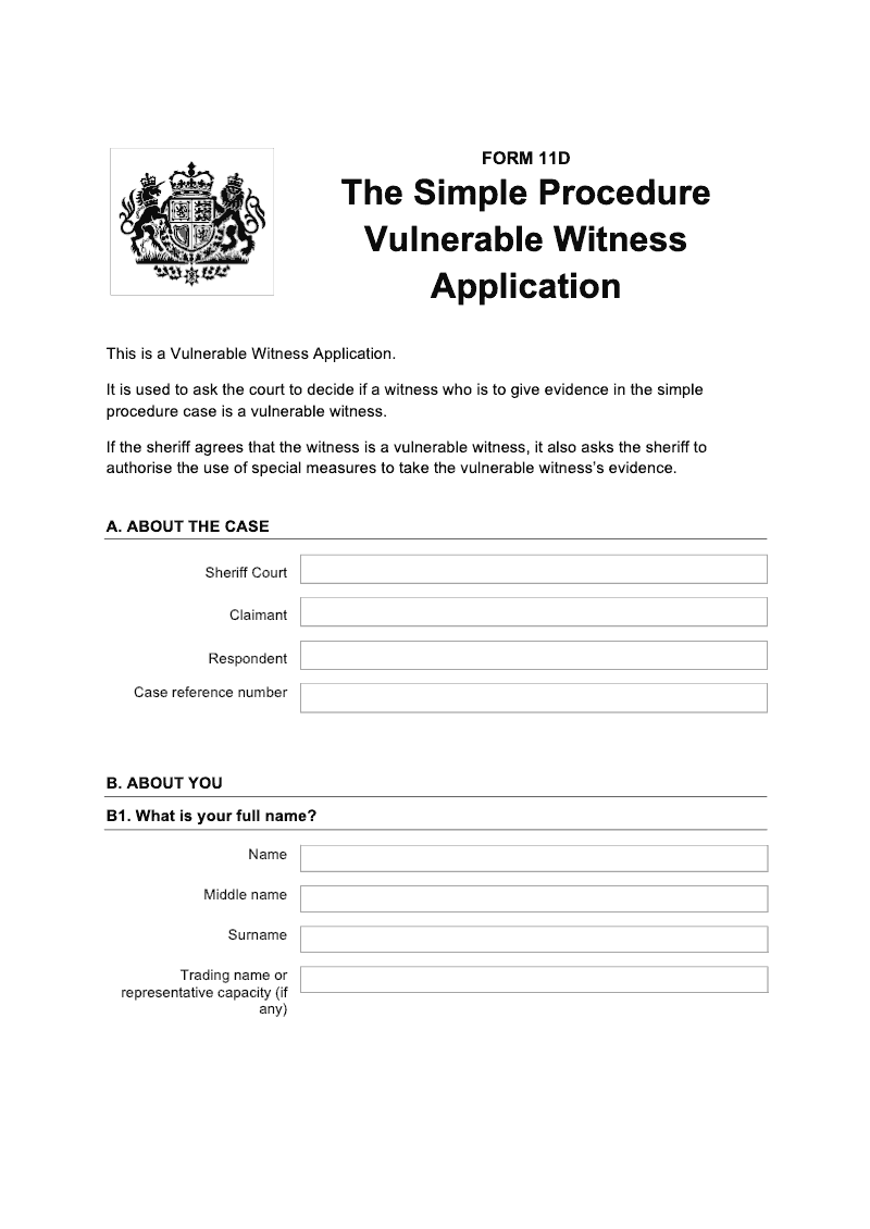 SP FORM11D Simple Procedure Vulnerable Witness Application preview