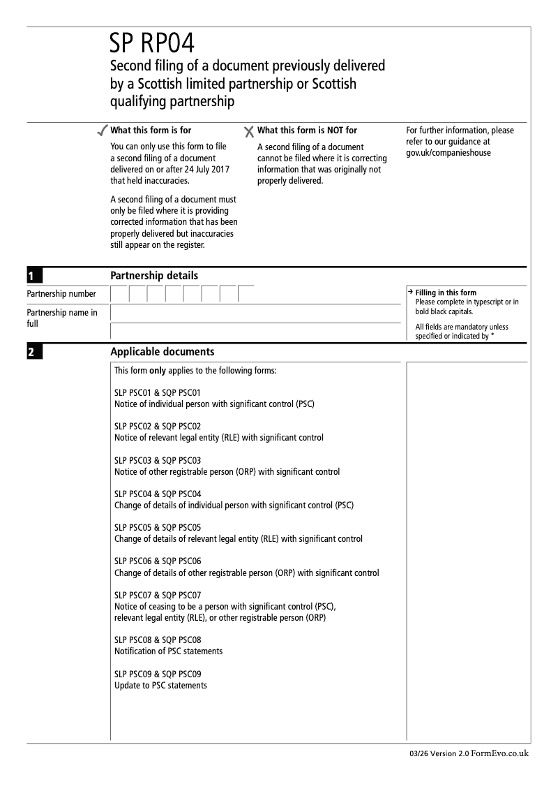 SPRP04 Second Filing of a Document Previously Delivered by a Scottish Limited Partnership or Scottish Qualifying Partnership preview