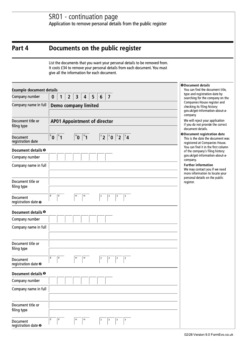 SR01 ContinuationPage Application under section 1088 by an individual to make an address unavailable for public inspection continuation page preview
