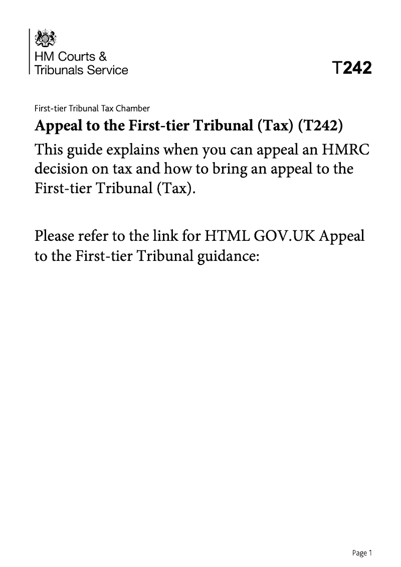 T242 Explanatory leaflet Making an appeal First tier Tribunal Tax Chamber preview
