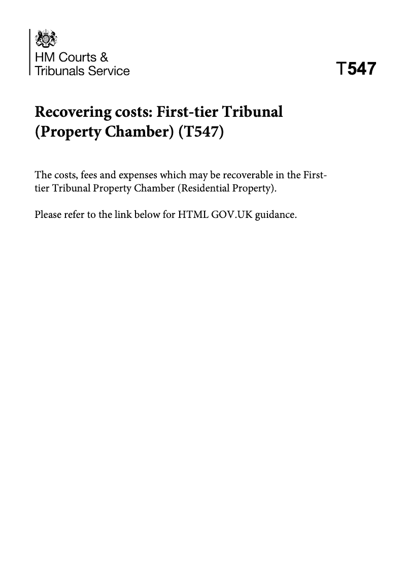 T547 Guidance to what costs fees and expenses may be recoverable in the First tier Tribunal Property Chamber Residential Property preview