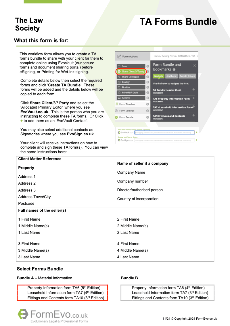 TA Forms Bundle Pre defined bundle containing TA6 TA7 and TA10 electronic signature available preview