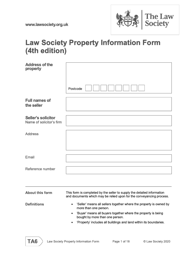 Ta6 Lfs Feb20 Law Society Property Information Form 4th Edition