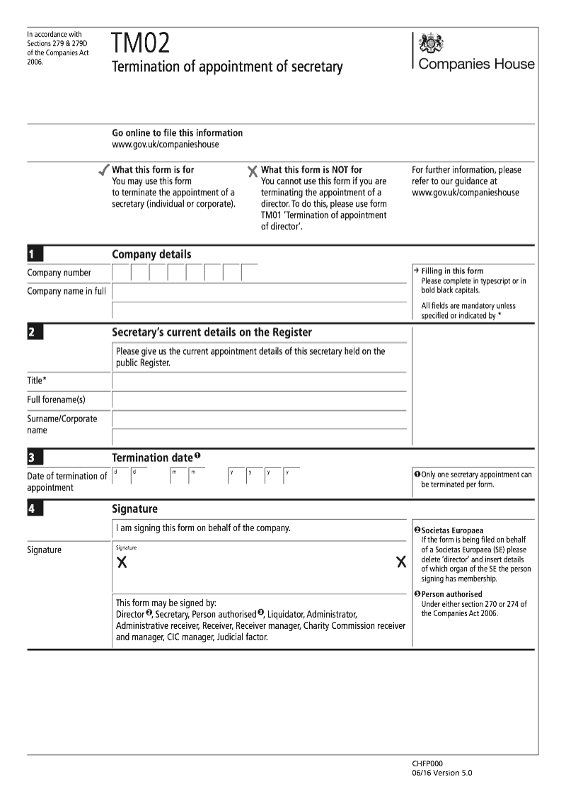 TM02 Termination of appointment of secretary Section 276 preview