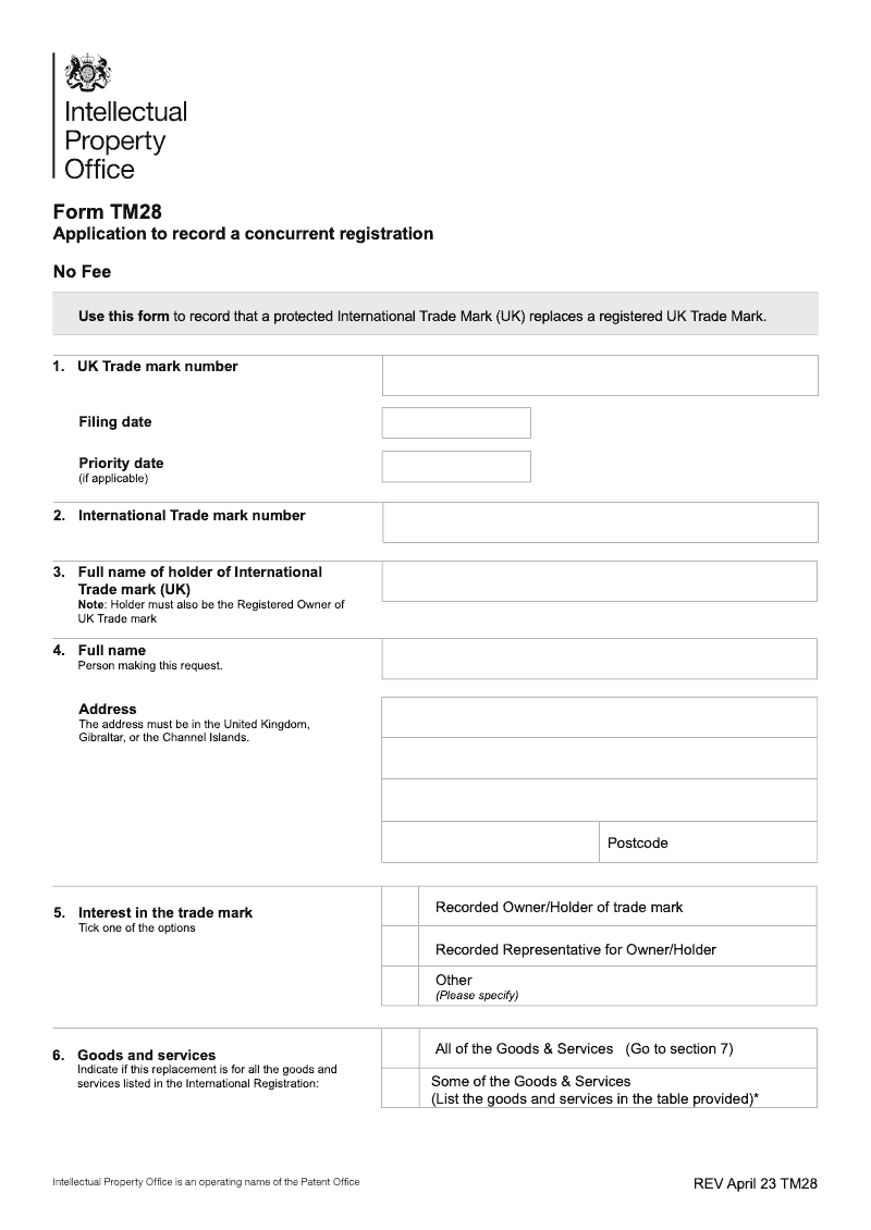 TM28 Application to record a concurrent registration preview