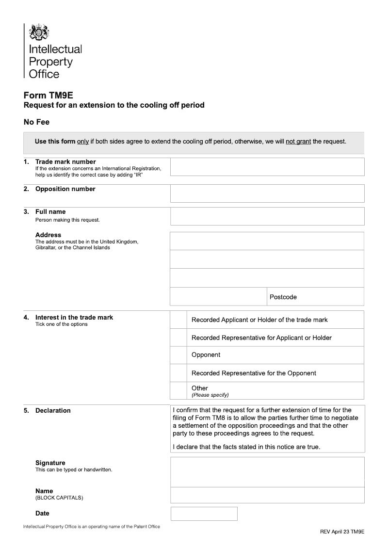 TM9E Request for an extension to the cooling off period preview