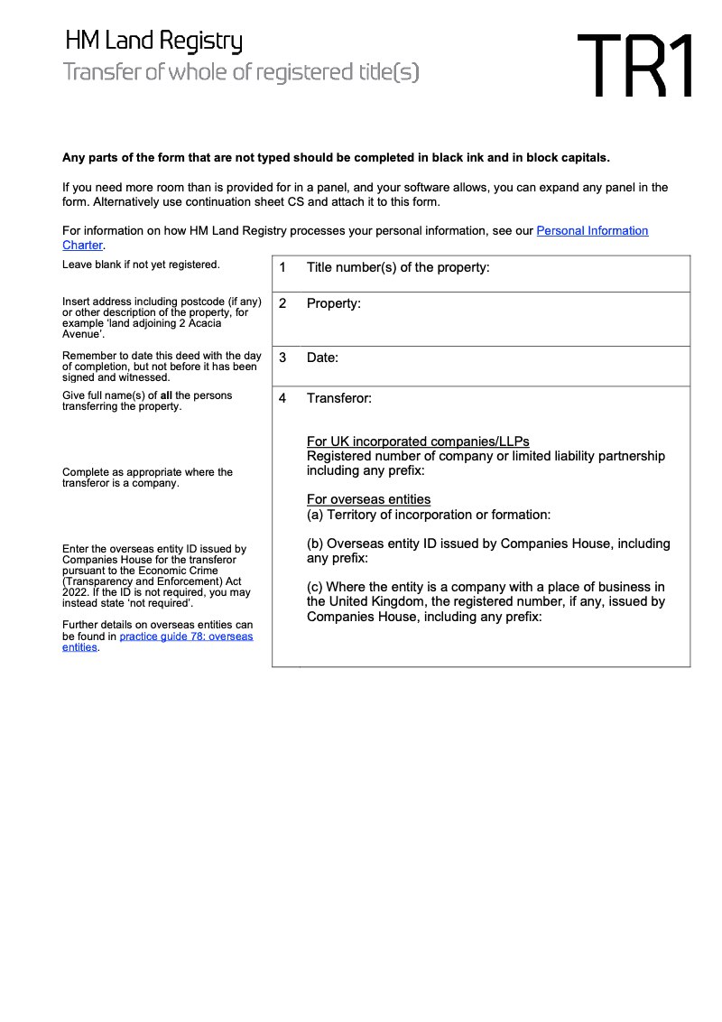 TR1X Transfer of whole of registered title s Word Version preview